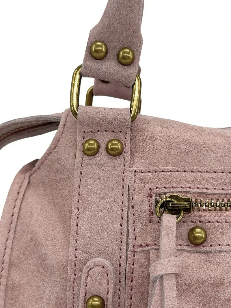 Mini-sac bowling en cuir mat brossé SANDSTORM MINI Rose pastel