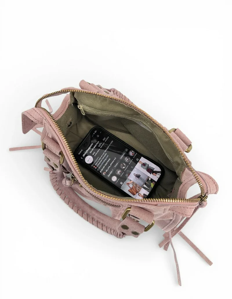 Mini-sac bowling en cuir mat brossé SANDSTORM MINI Rose pastel