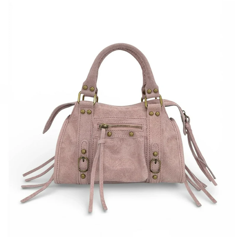 Mini-sac bowling en cuir mat brossé SANDSTORM MINI Rose pastel