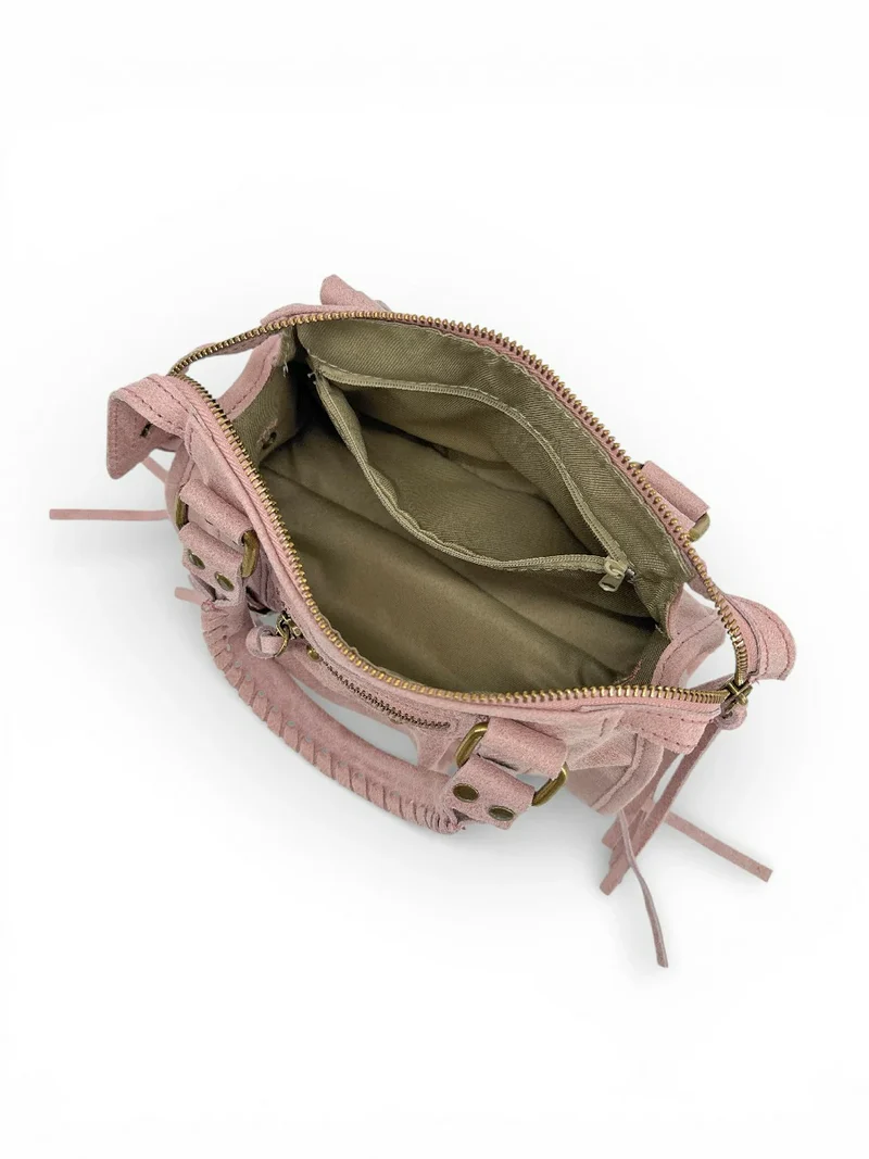 Mini-sac bowling en cuir mat brossé SANDSTORM MINI Rose pastel