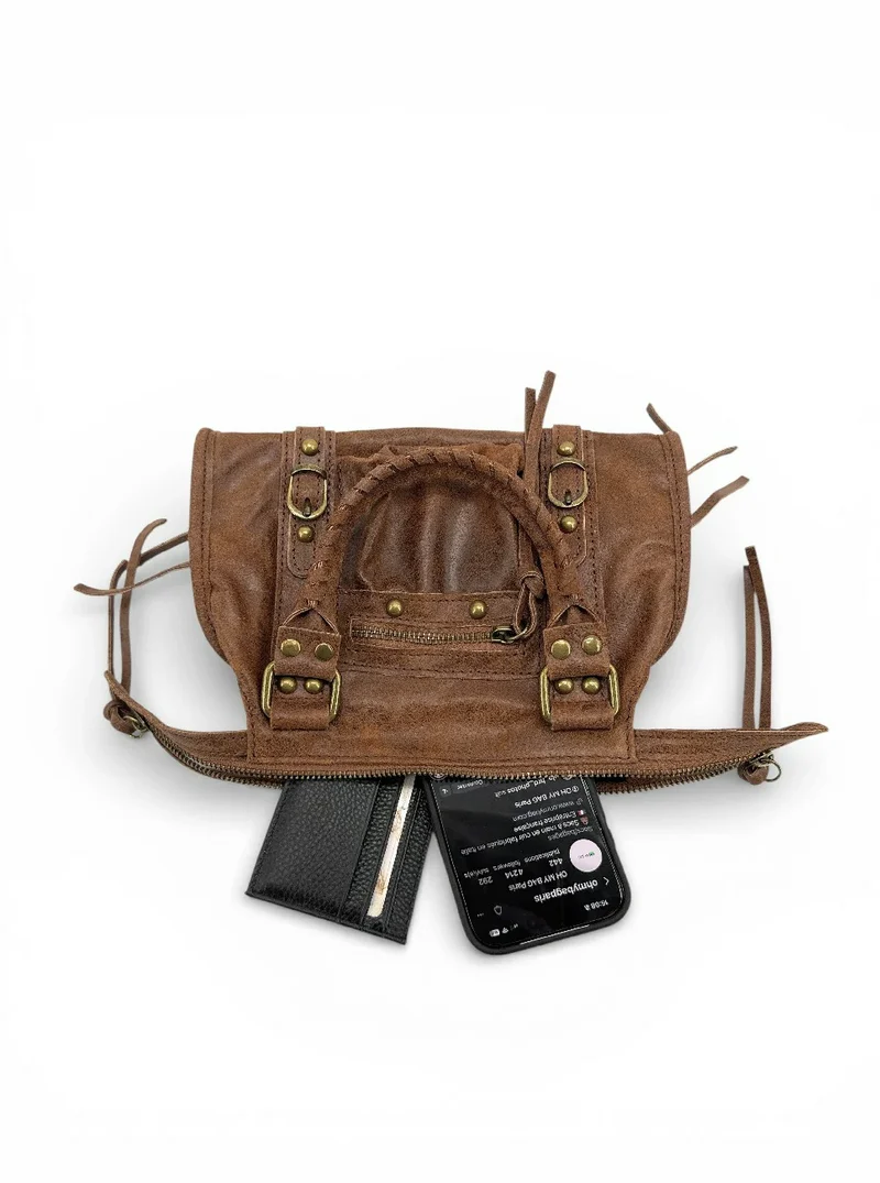 Mini-sac bowling en cuir mat brossé SANDSTORM MINI Cannelle