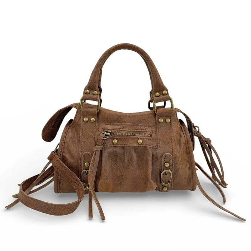Mini-sac bowling en cuir mat brossé SANDSTORM MINI Cannelle