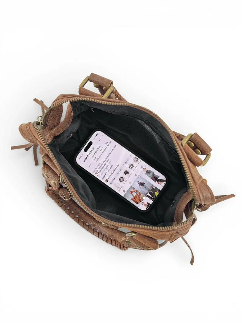Mini-sac bowling en cuir mat brossé SANDSTORM MINI Cannelle