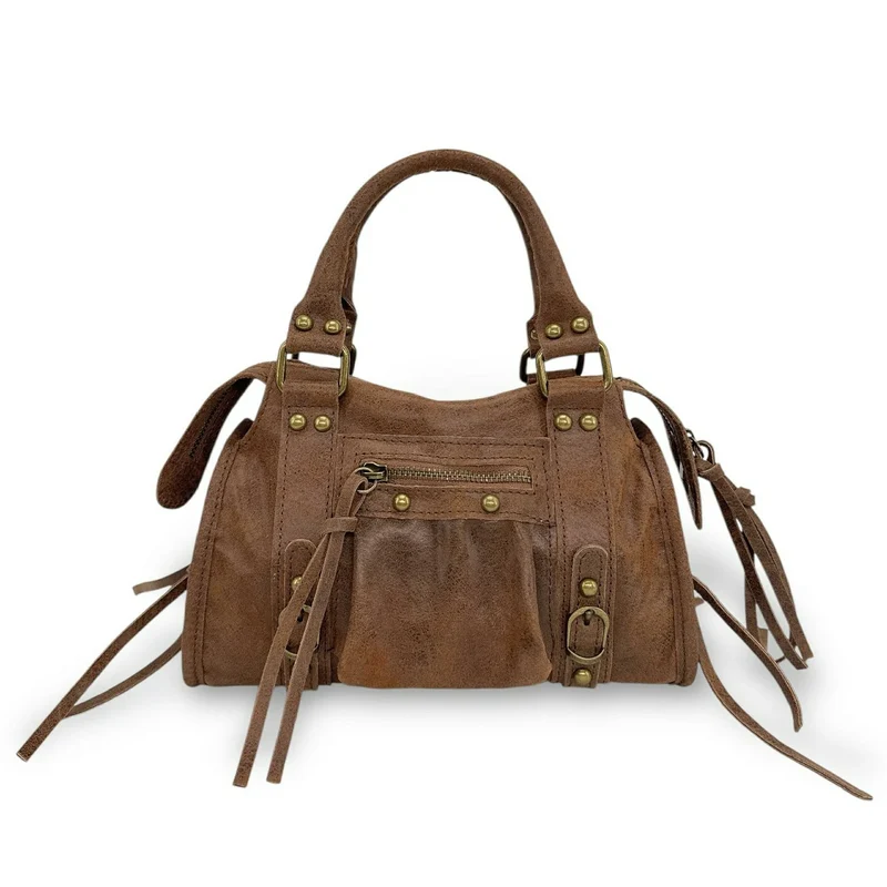 Mini-sac bowling en cuir mat brossé SANDSTORM MINI Cannelle