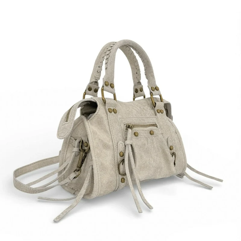 Mini-sac bowling en cuir mat brossé SANDSTORM MINI Beige crème
