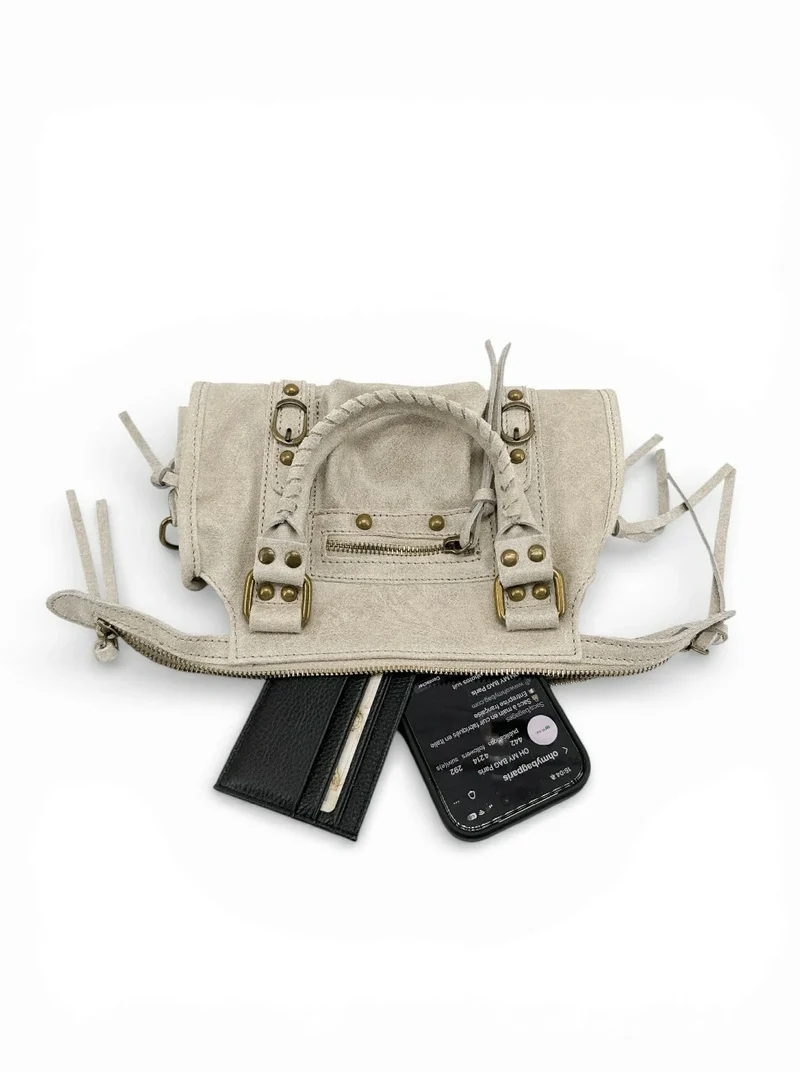 Mini-sac bowling en cuir mat brossé SANDSTORM MINI Beige crème