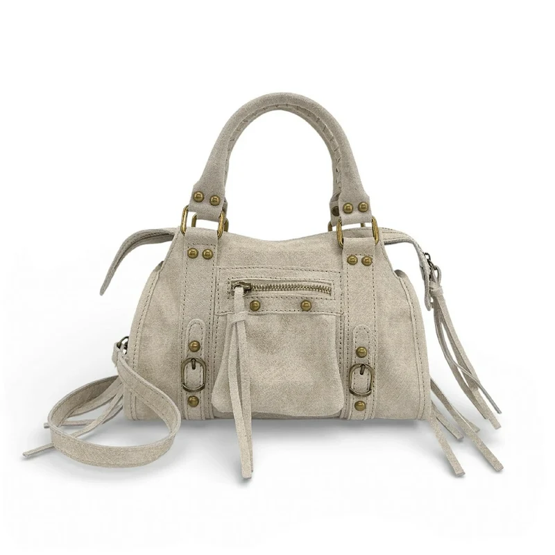 Mini-sac bowling en cuir mat brossé SANDSTORM MINI Beige crème