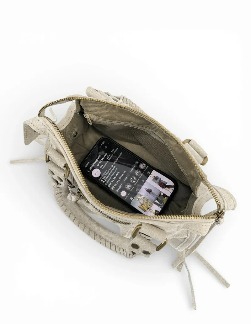 Mini-sac bowling en cuir mat brossé SANDSTORM MINI Beige crème