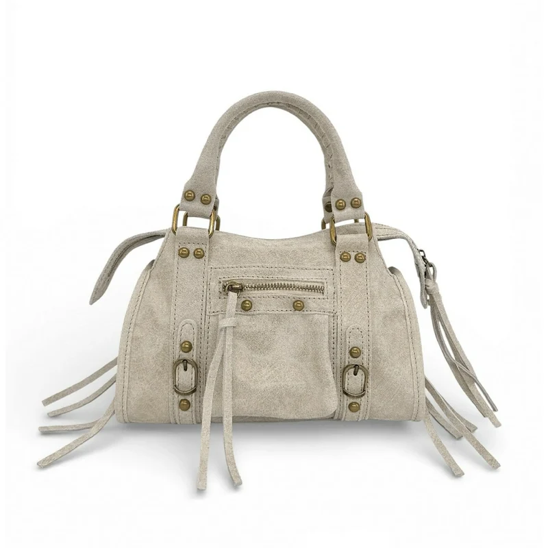 Mini-sac bowling en cuir mat brossé SANDSTORM MINI Beige crème