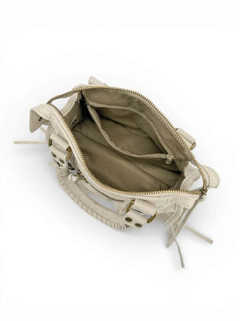 Mini-sac bowling en cuir mat brossé SANDSTORM MINI Beige crème