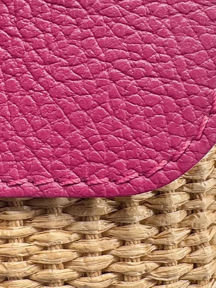Mini sac en cuir grainé et Raphia BAHIA Rose fuchsia