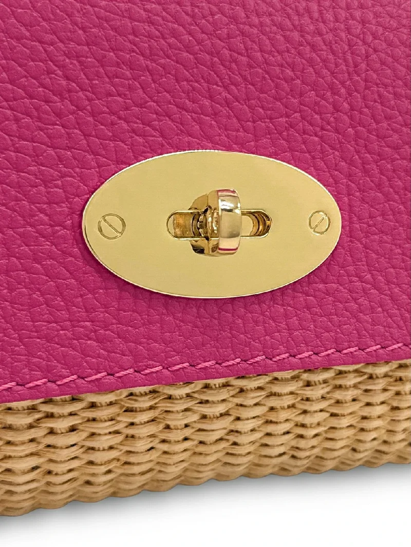 Mini sac en cuir grainé et Raphia BAHIA Rose fuchsia