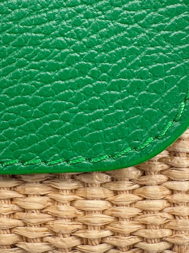 Mini sac en cuir grainé et Raphia BAHIA Vert anglais