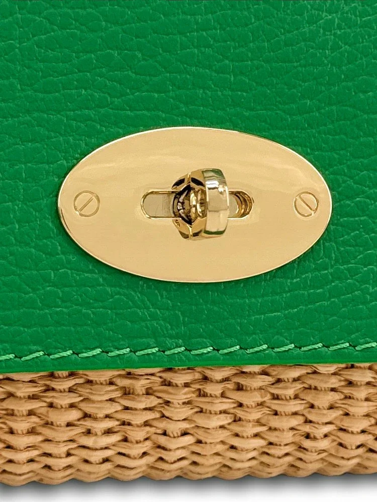 Mini sac en cuir grainé et Raphia BAHIA Vert anglais