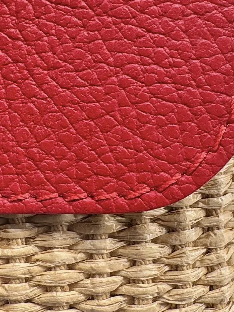 Mini sac en cuir grainé et Raphia BAHIA Rouge garance