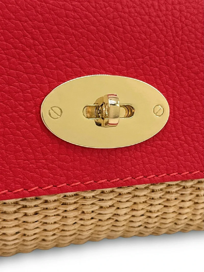 Mini sac en cuir grainé et Raphia BAHIA Rouge garance