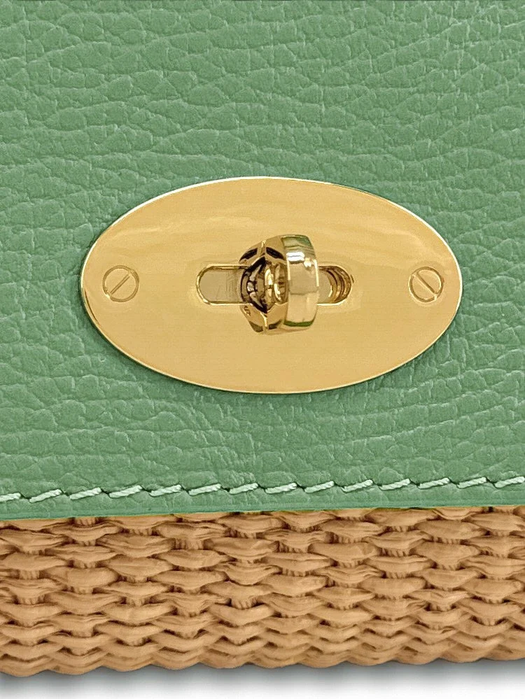 Mini sac en cuir grainé et Raphia BAHIA Matcha latte