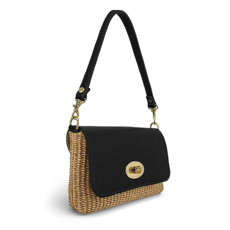 Mini sac en cuir grainé et Raphia BAHIA Noir