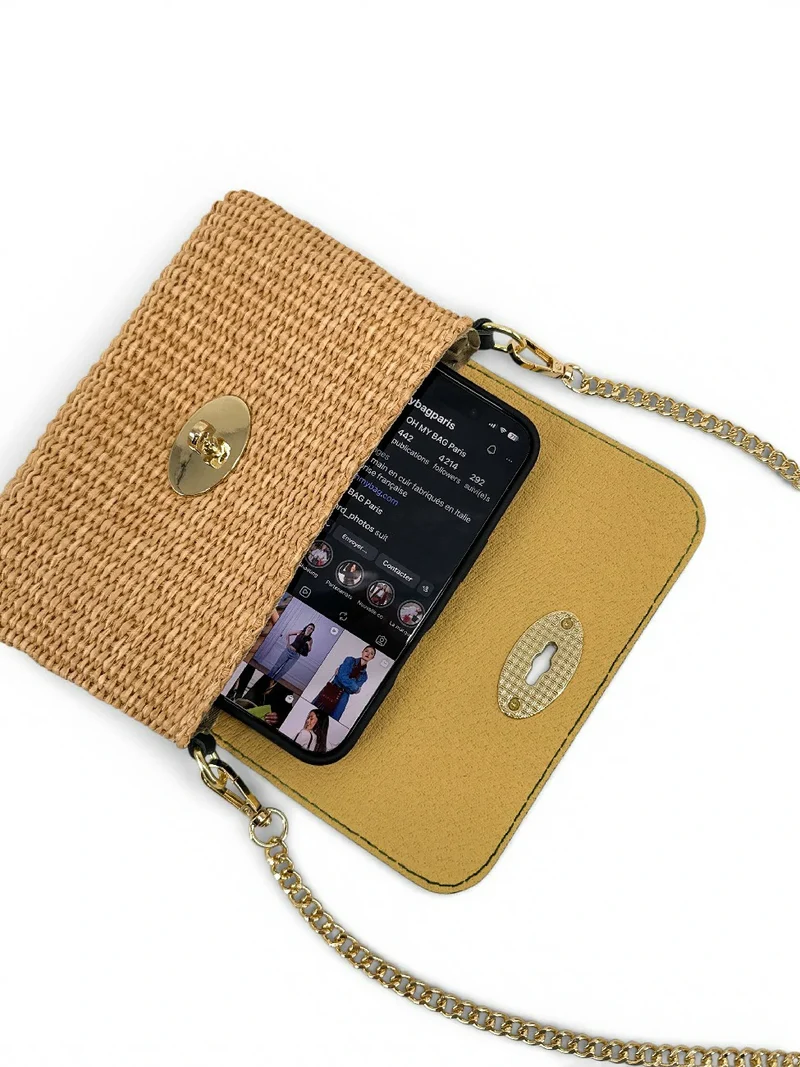 Mini sac en cuir grainé et Raphia BAHIA Noir
