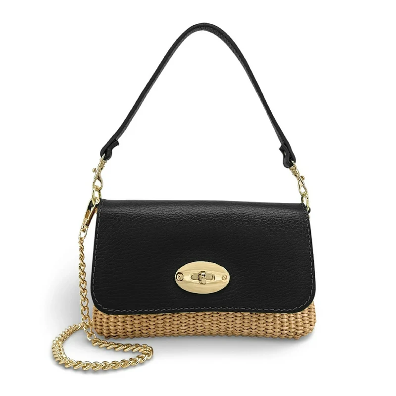 Mini sac en cuir grainé et Raphia BAHIA Noir