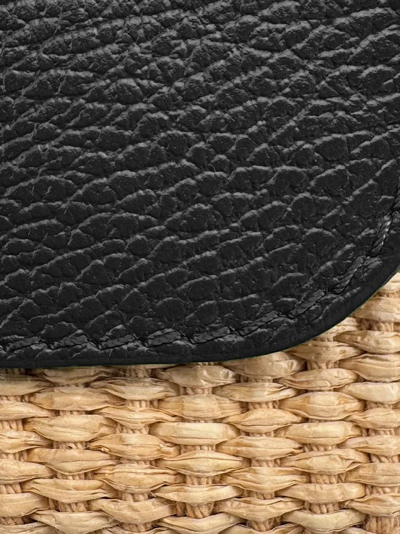 Mini sac en cuir grainé et Raphia BAHIA Noir