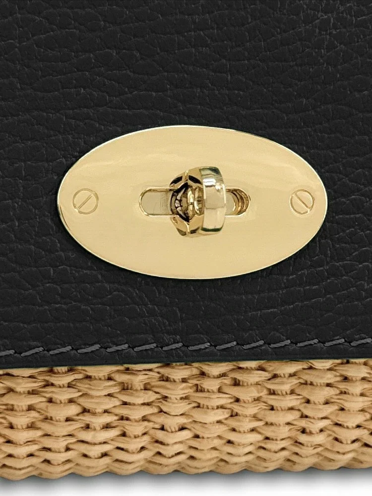 Mini sac en cuir grainé et Raphia BAHIA Noir