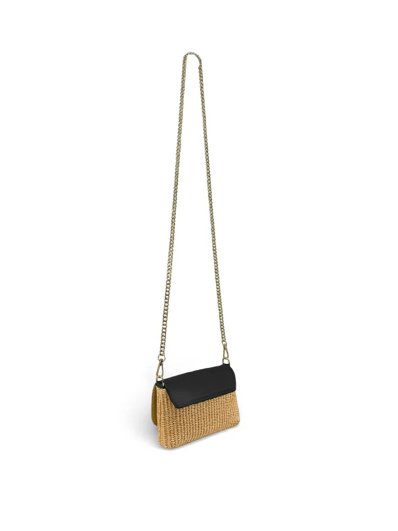 Mini sac en cuir grainé et Raphia BAHIA Noir
