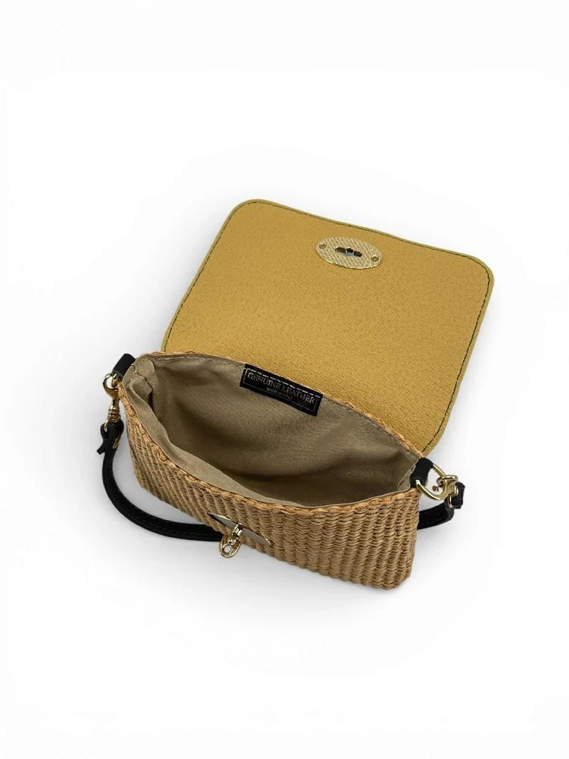Mini sac en cuir grainé et Raphia BAHIA Noir