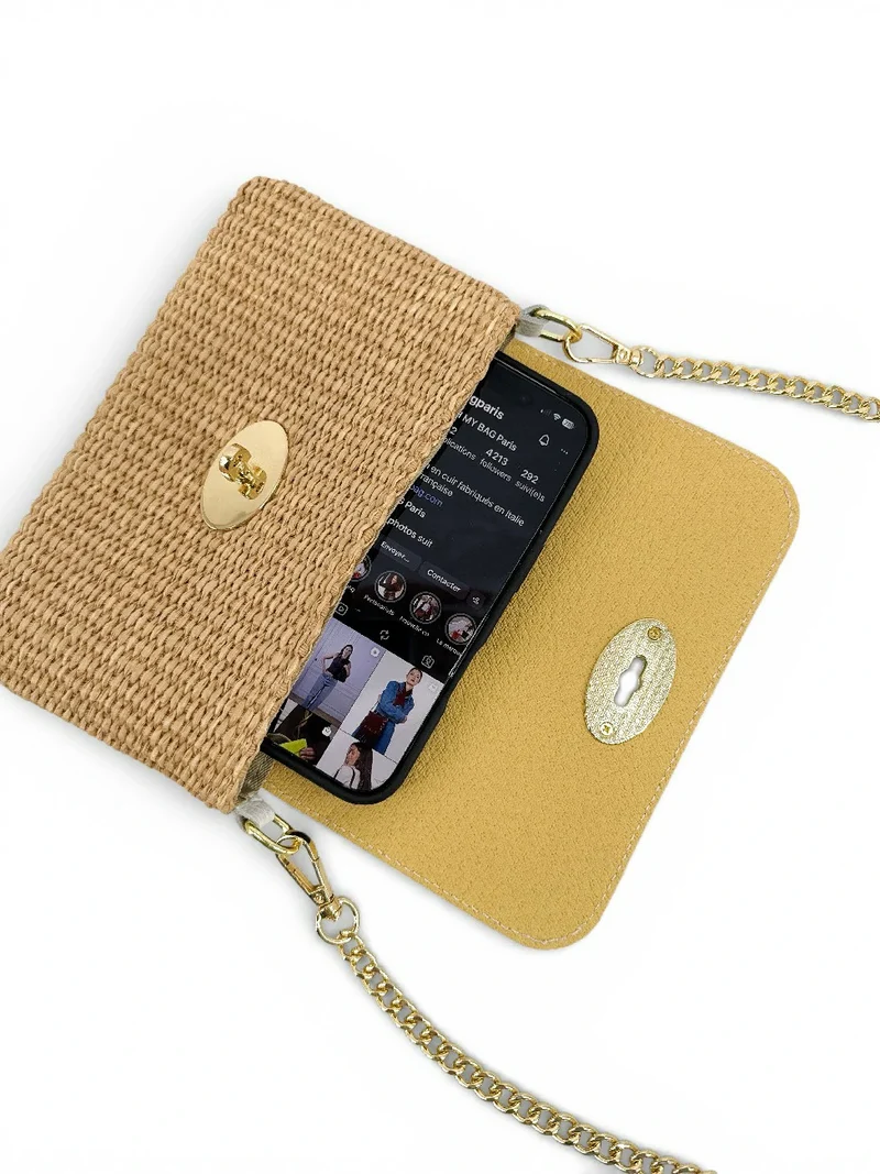 Mini sac en cuir grainé et Raphia BAHIA Blanc
