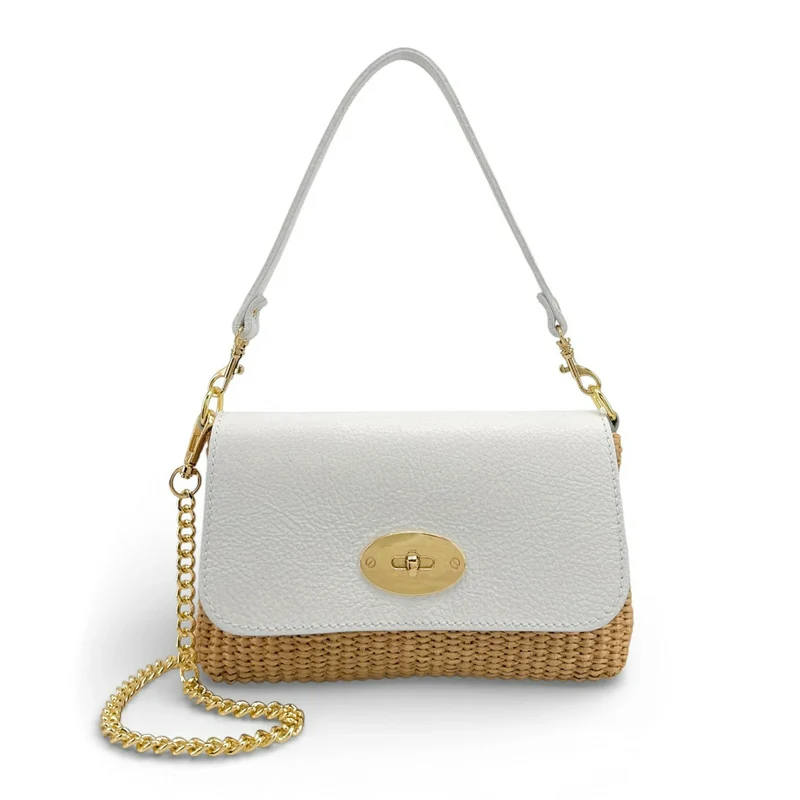 Mini sac en cuir grainé et Raphia BAHIA Blanc