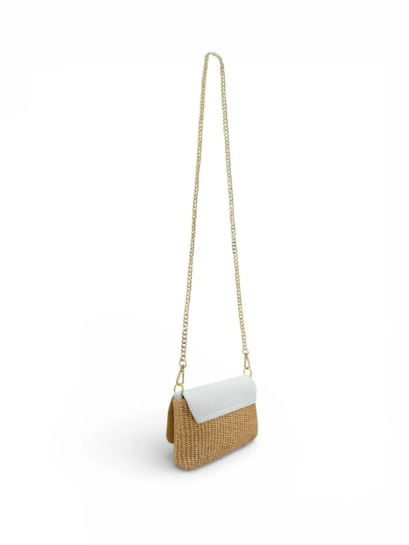 Mini sac en cuir grainé et Raphia BAHIA Blanc