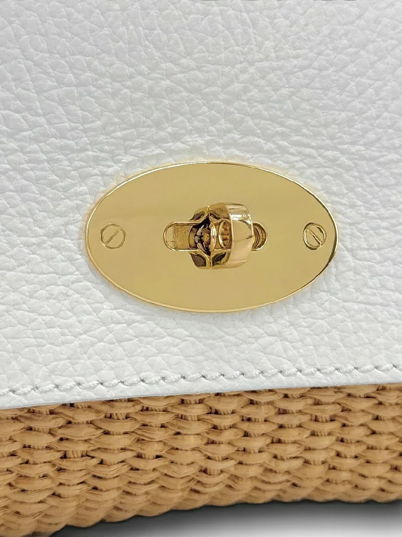 Mini sac en cuir grainé et Raphia BAHIA Blanc