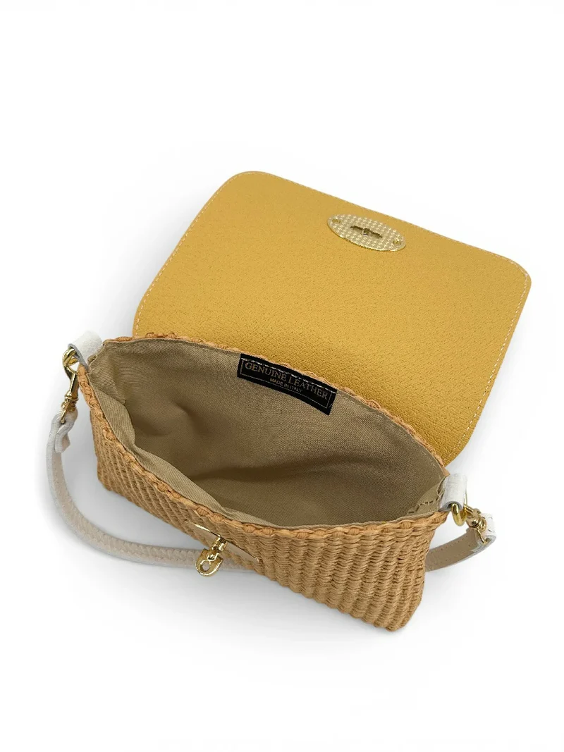 Mini sac en cuir grainé et Raphia BAHIA Blanc