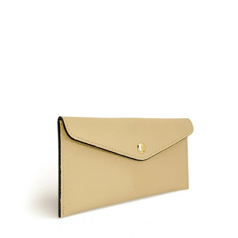 Pochette enveloppe en cuir grainé CLOE Beige crème