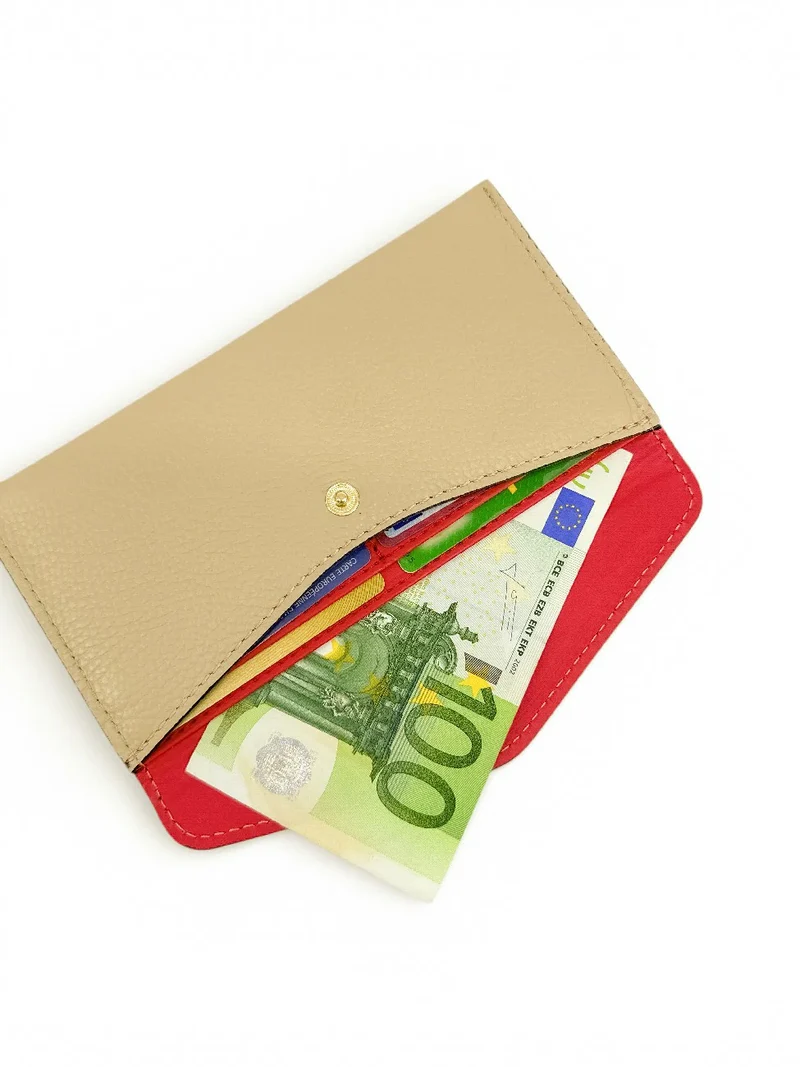 Pochette enveloppe en cuir grainé CLOE Beige crème