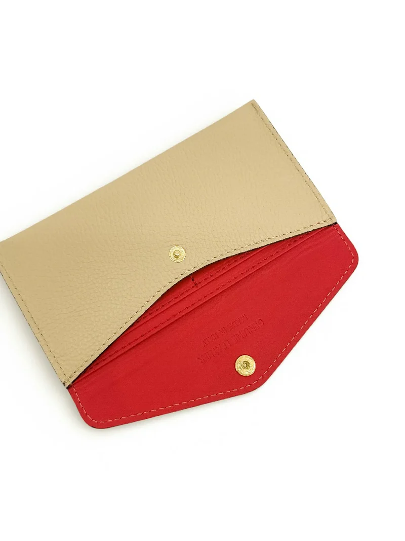 Pochette enveloppe en cuir grainé CLOE Beige crème