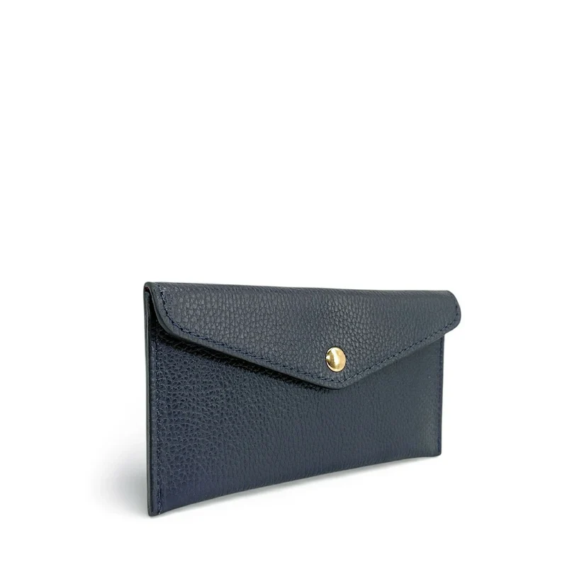 Pochette enveloppe en cuir grainé CLOE Bleu marine