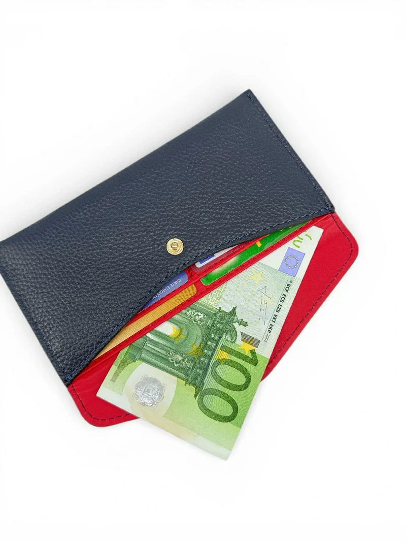 Pochette enveloppe en cuir grainé CLOE Bleu marine
