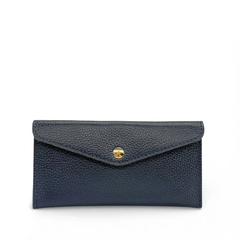Pochette enveloppe en cuir grainé CLOE Bleu marine