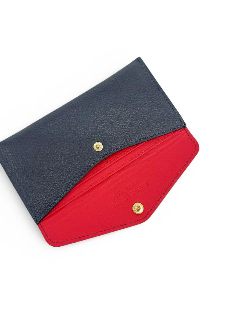 Pochette enveloppe en cuir grainé CLOE Bleu marine