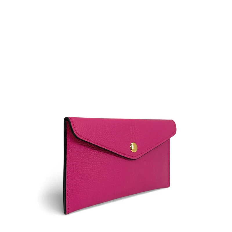 Pochette enveloppe en cuir grainé CLOE Rose fuchsia