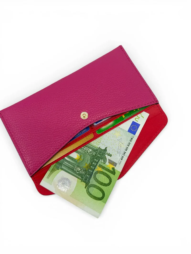 Pochette enveloppe en cuir grainé CLOE Rose fuchsia