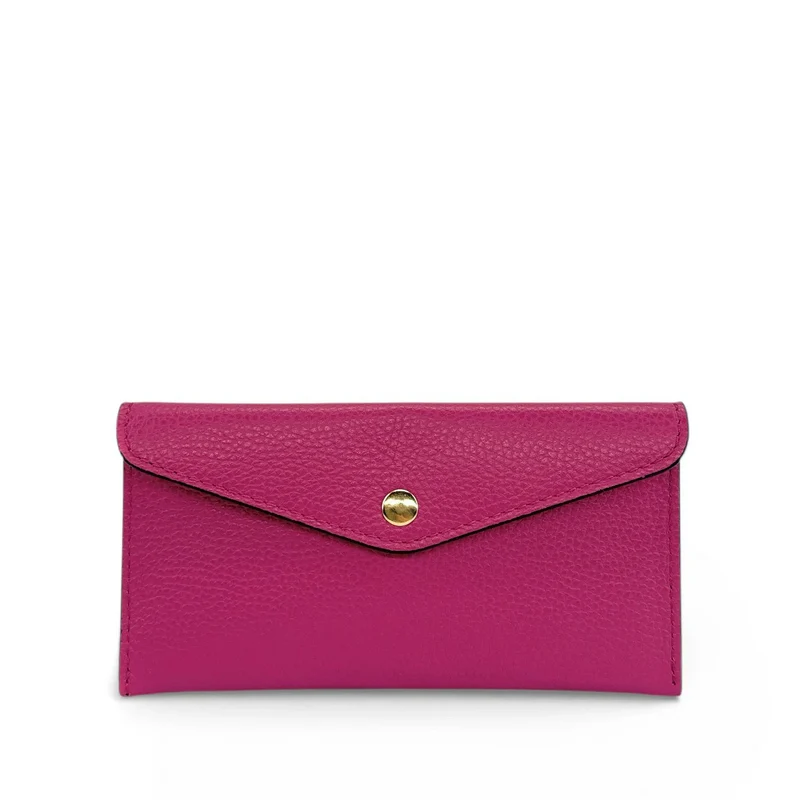 Pochette enveloppe en cuir grainé CLOE Rose fuchsia