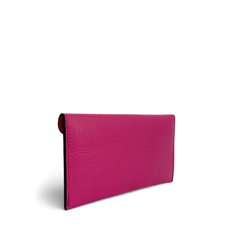 Pochette enveloppe en cuir grainé CLOE Rose fuchsia