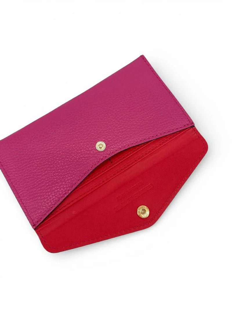Pochette enveloppe en cuir grainé CLOE Rose fuchsia