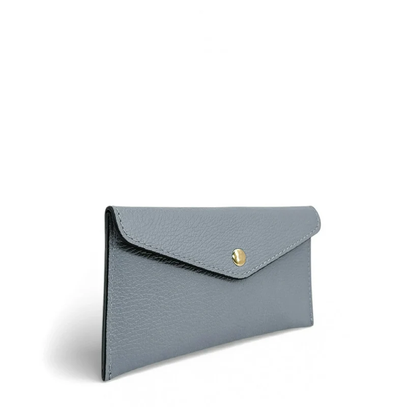 Pochette enveloppe en cuir grainé CLOE Bleu pastel