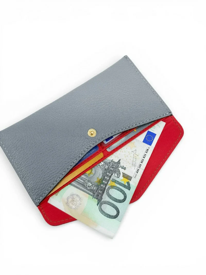Pochette enveloppe en cuir grainé CLOE Bleu pastel
