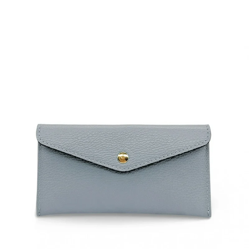 Pochette enveloppe en cuir grainé CLOE Bleu pastel
