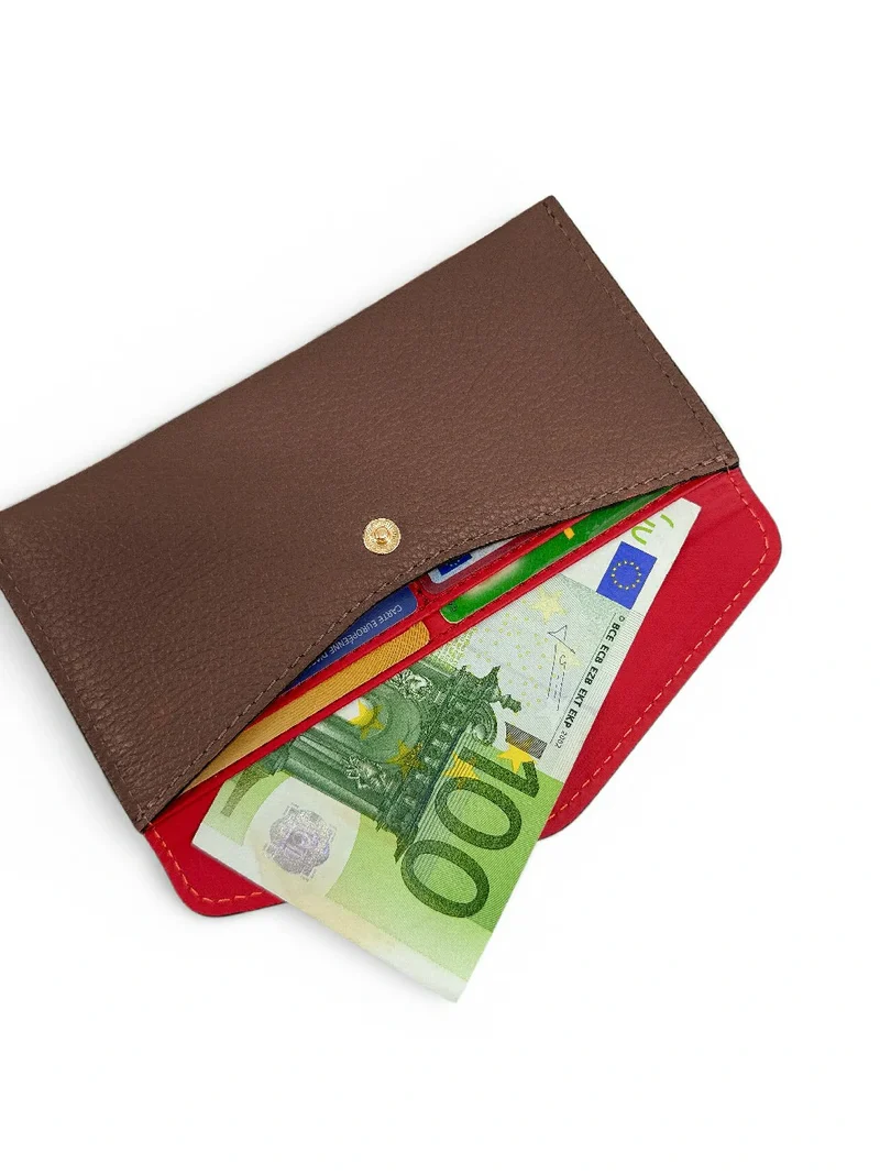 Pochette enveloppe en cuir grainé CLOE Moka