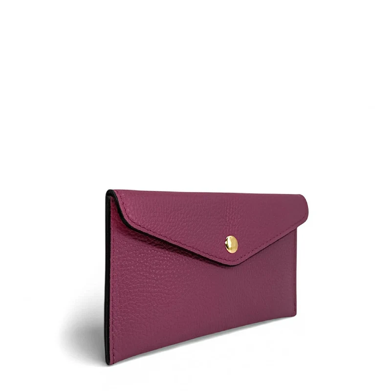 Pochette enveloppe en cuir grainé CLOE Prune